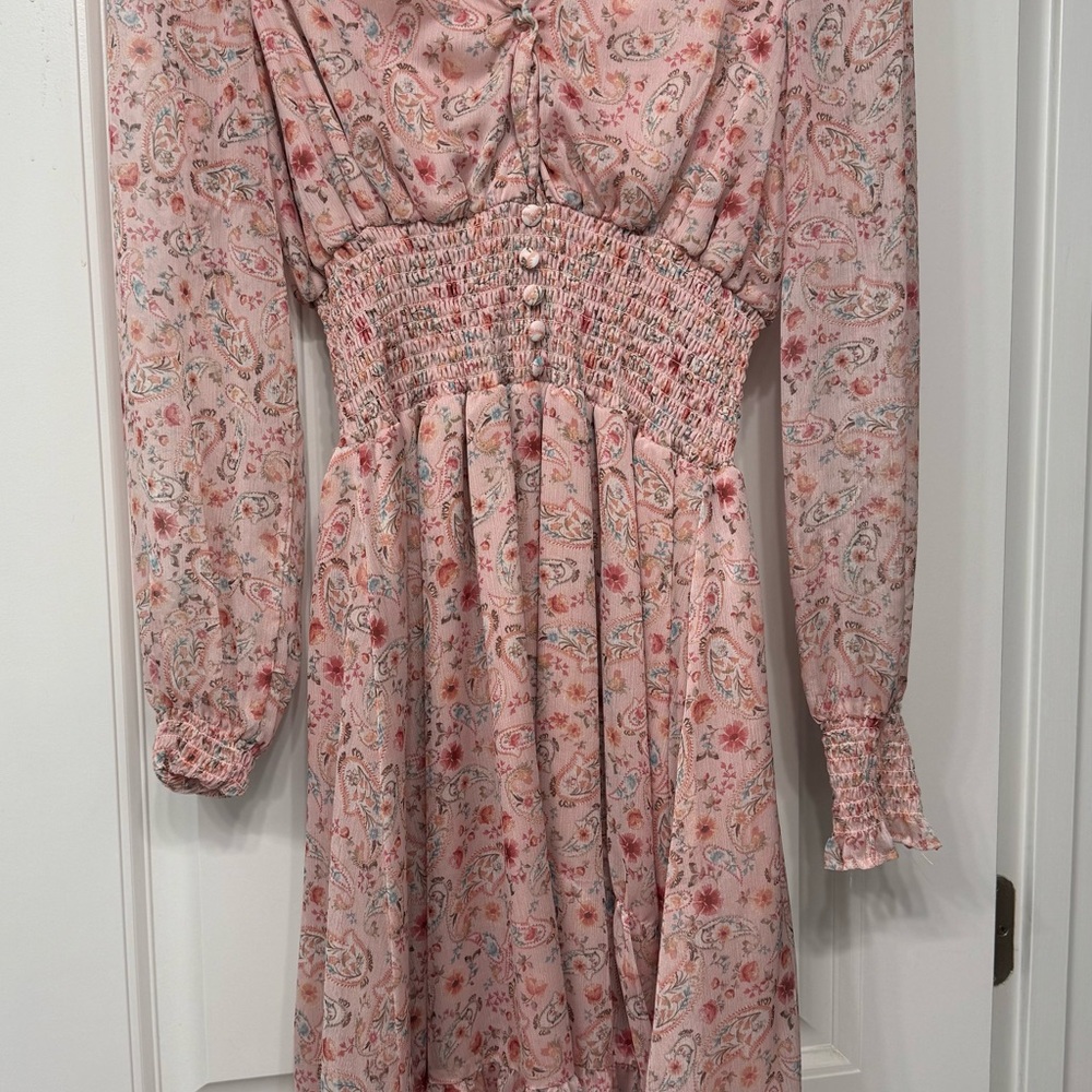 ARULA Pink Ruched Smocked Sundress